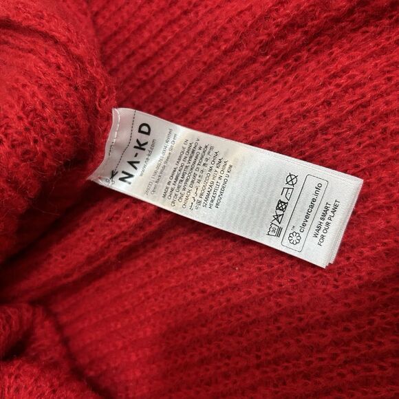 NWT NAKD Knitted Open Back Wide Sleeve Slit Sweater Dress Red Women's Size S/M - Picture 11 of 12